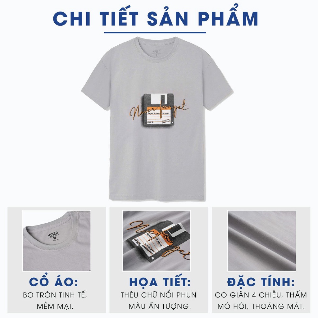 Áo Thun Nam Cổ Tròn Tay Ngắn 4MEN AT088 in chữ năng động, form suông thoải mái, thấm hút tốt, thoáng mát, mềm mịn