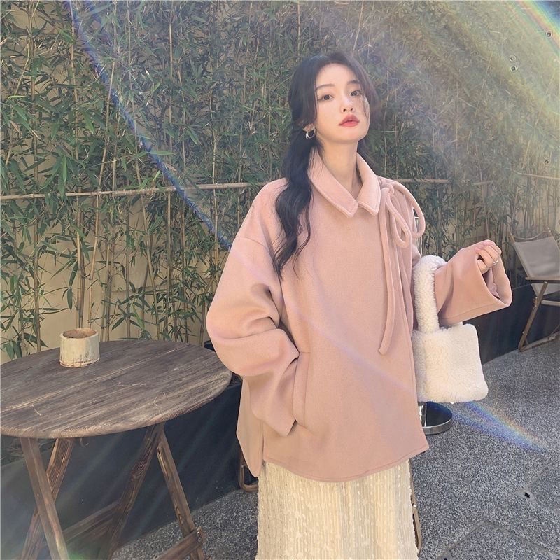 Áo Khoác Dáng Ngắn Màu Hồng Thời Trang Thu Đông Cho Nữ