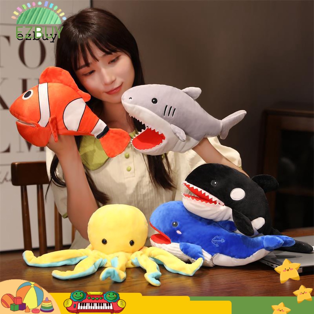 Đồ Chơi Con Rối Đeo Tay Hình Cá Mập / Bạch Tuộc / Cá Voi Nhồi Bông Mềm Linh Hoạt Tập Luyện Trí Tuệ Cho Bé