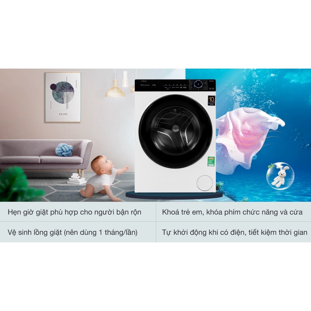 Máy giặt Aqua Inverter 8 kg AQD-A800F.W