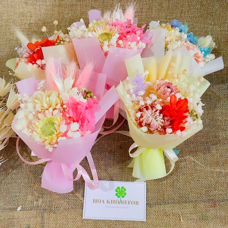 Bó hoa khô mini (~15-16cm) trang trí bánh kem, làm quà tặng