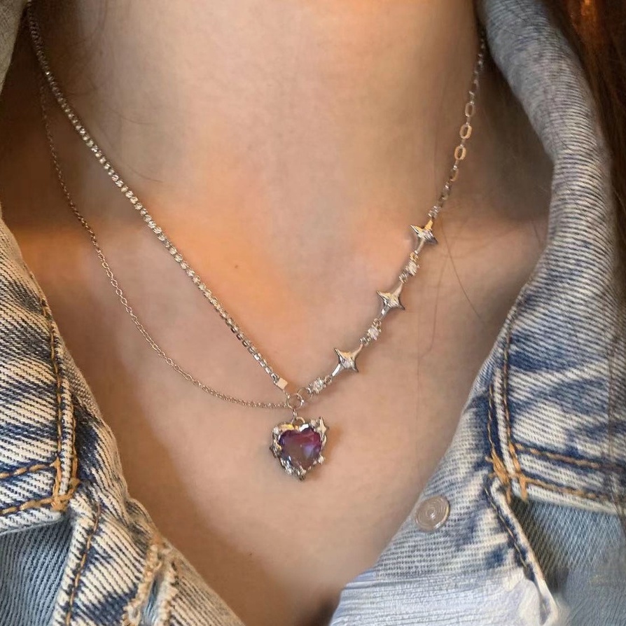 ✨✨Vòng cổ Bằng Thép Không Gỉ Không Phai Màu Hồng Kim Cương Hình Trái Tim Ghép Nối Thiết Kế niche Ngọt Ngào Cá Tính Cho Nữ