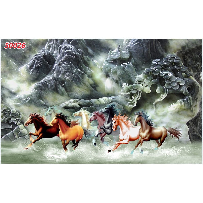 Tranh Mã Đáo Thành Công, Bát Mã Dán Tường 3D HOT HIT