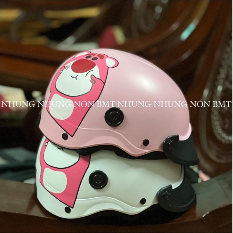 Nón bảo biểm in hình gấu dâu hồng hotrend N.S Bền rẻ đẹp