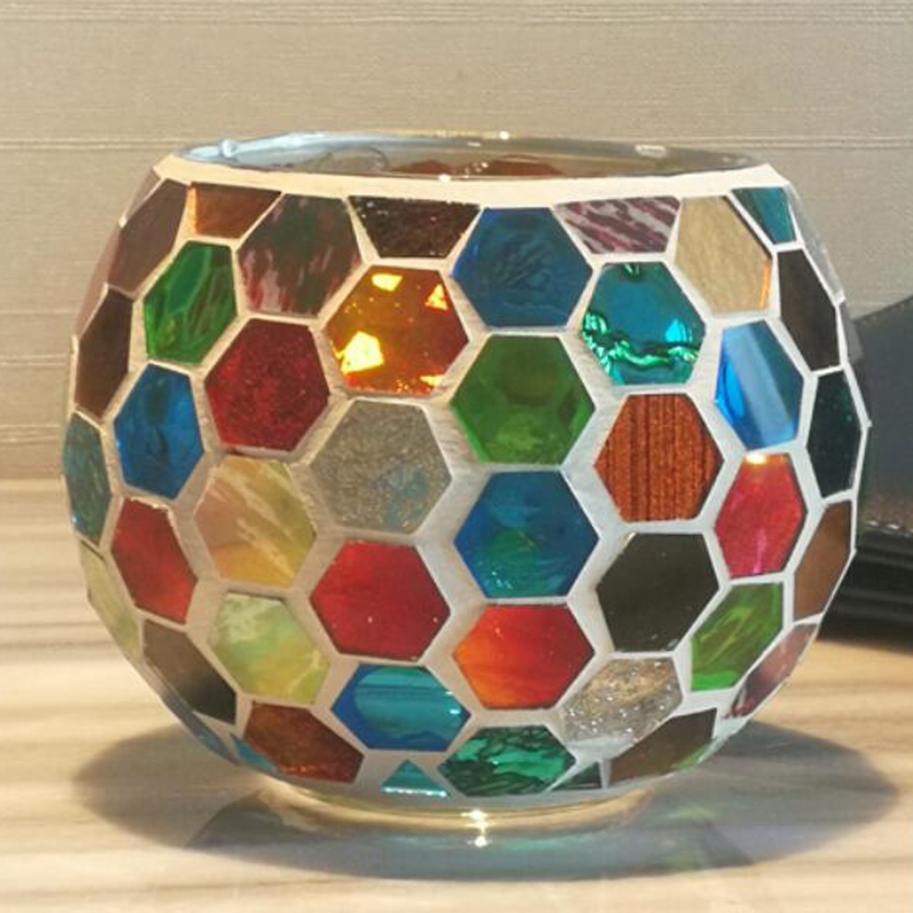 Giá Đỡ Đèn Cầy Thủy Tinh Phong Cách Mosaic Châu Âu Lãng Mạn