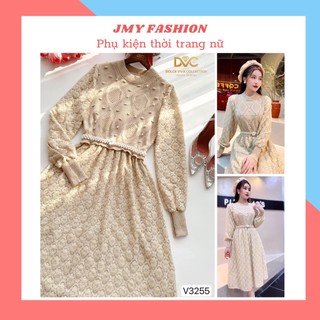 V3255 Váy len be lông thỏ [kèm video SP] váy len xoè (TẶNG KÈM BELT) dáng dài tiểu thư - DVC&ACC