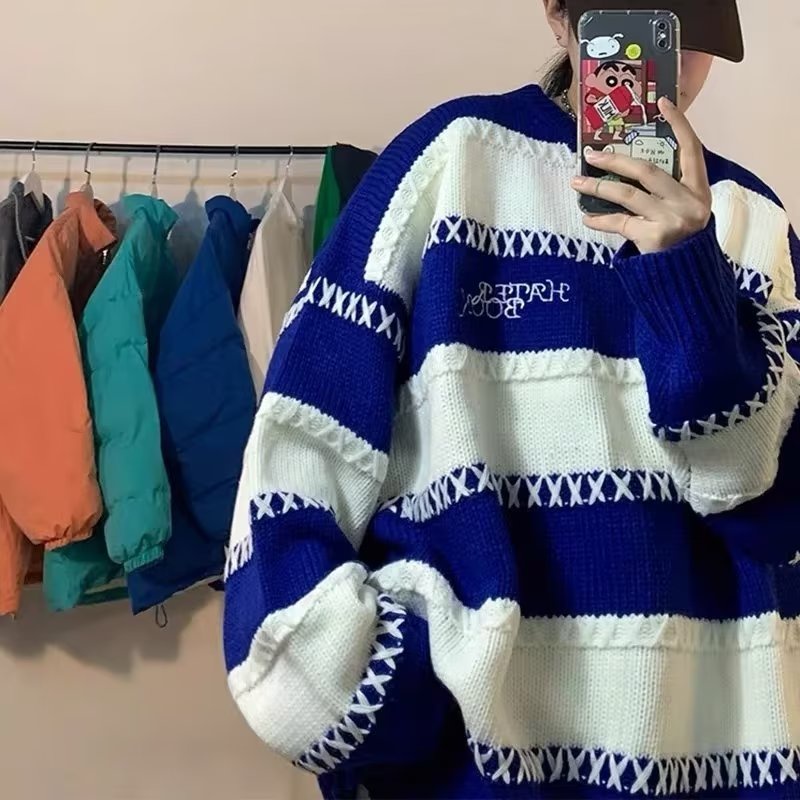 Áo Khoác Sweater Dệt Kim Kẻ Sọc Đen Trắng Thời Trang Hàn Quốc Cao Cấp Mùa Đông Cho Cặp Đôi