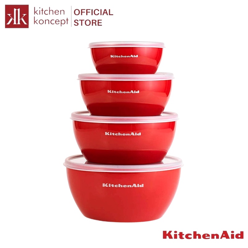 KitchenAid - Bộ tô nhựa có nắp đậy màu đỏ - 4 cái