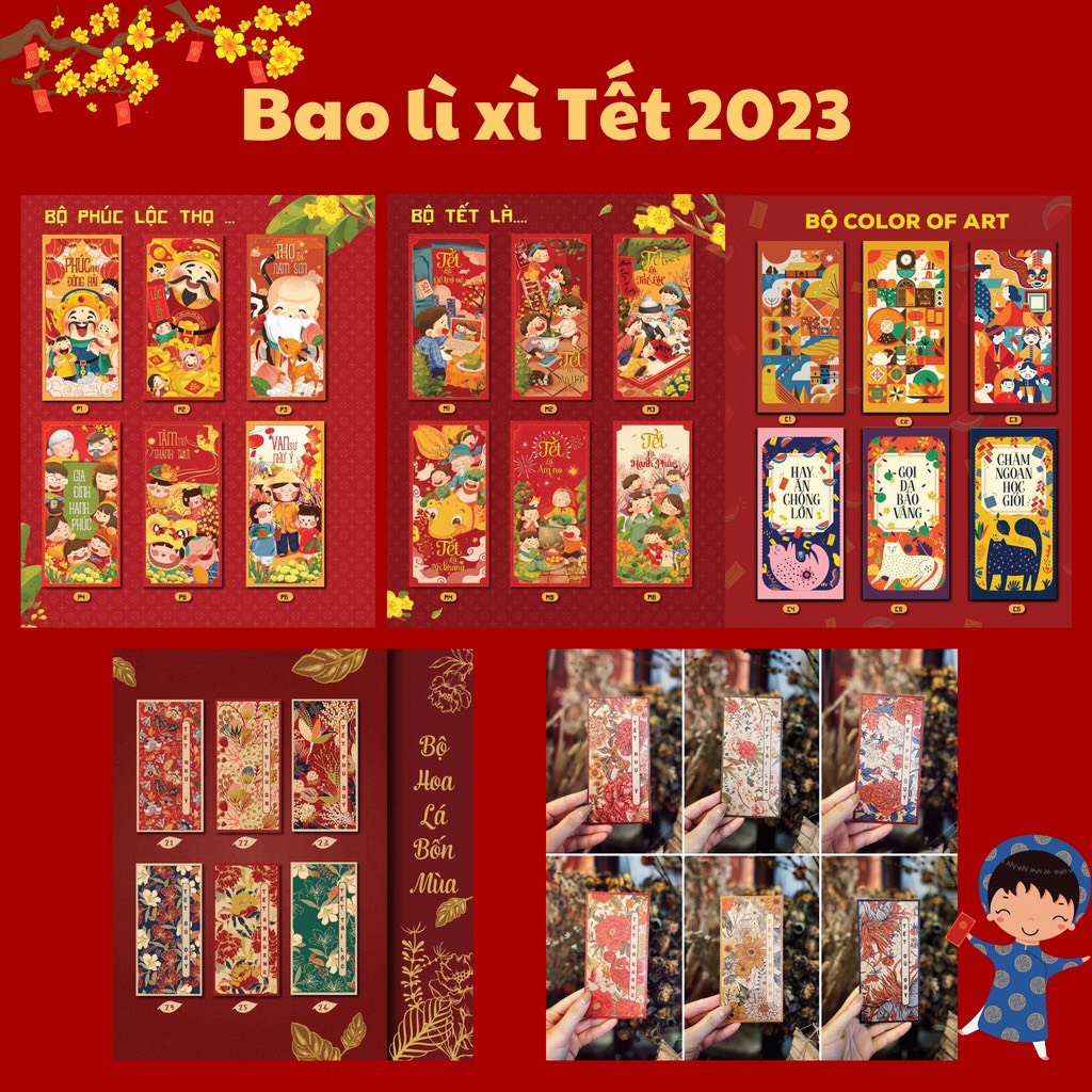 Bao Lì Xì Tết 2023 - Trọn bộ Lì Xì Hoa Lá Vintage, Lì Xì Phú Quý, Lì Xì Truyền Thống, Lì Xì Hot Trend