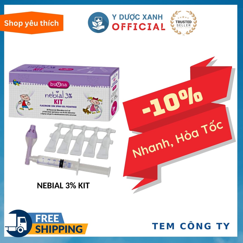 NEBIAL 3% KIT, 20 ống, Nhỏ rửa mũi, xịt xông mũi - Y Dược Xanh