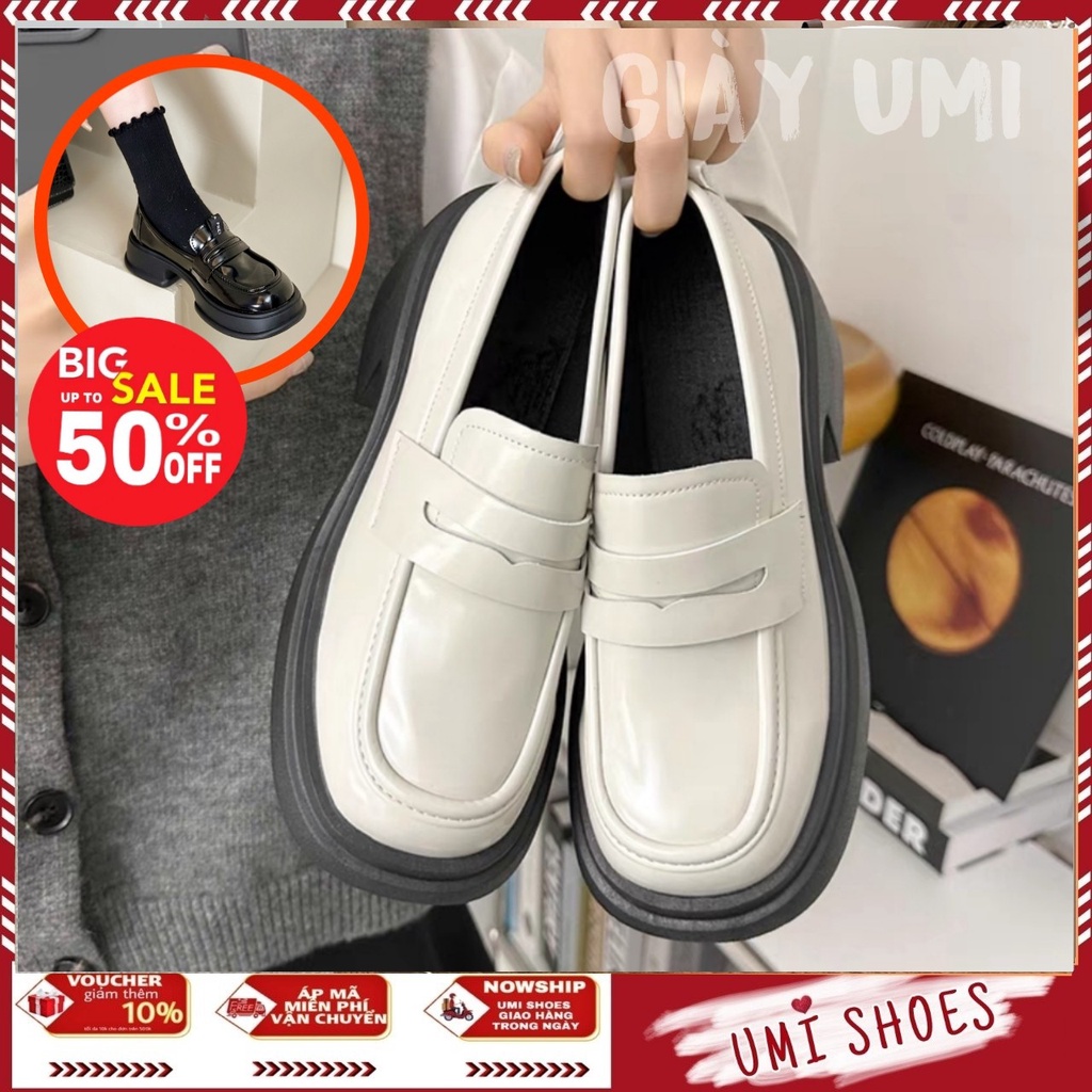 Giày boot cổ ngắn LOAFER da bóng mũi vuông năng động ôm chân co giãn đế bằng đơn giản trẻ mới hot đẹp hot
