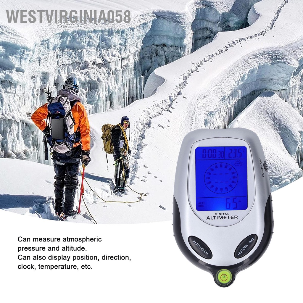 6 in 1 Altimeter Barometer Digital Display Multifunctional Thermometer Clock for Outdoor