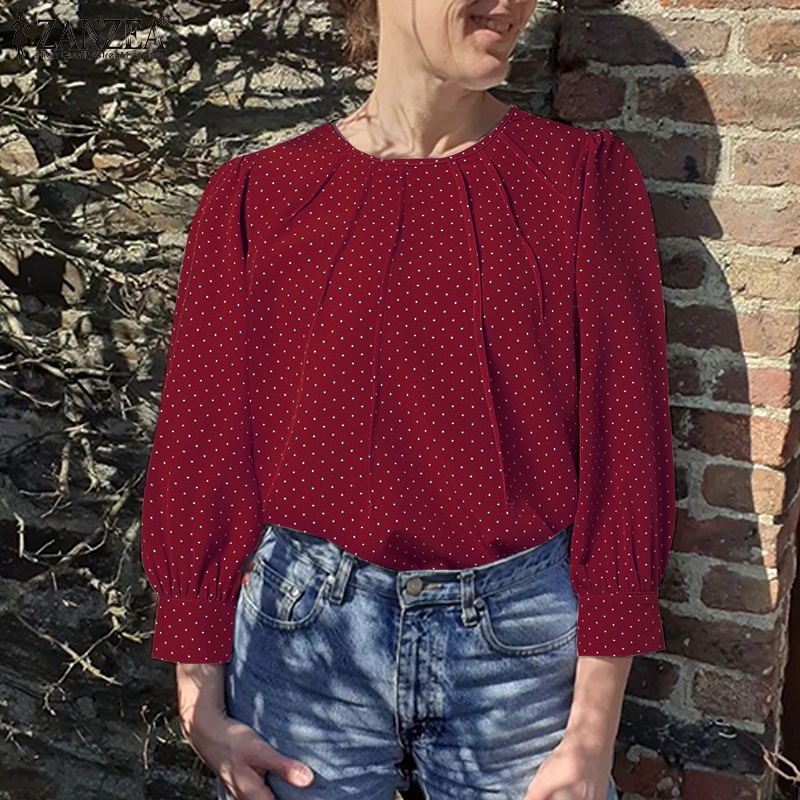 Zanzea Áo Kiểu Tay Lỡ 3 / 4 Họa Tiết Chấm Bi Phong Cách Cổ Điển Thanh Lịch Dành Cho Nữ