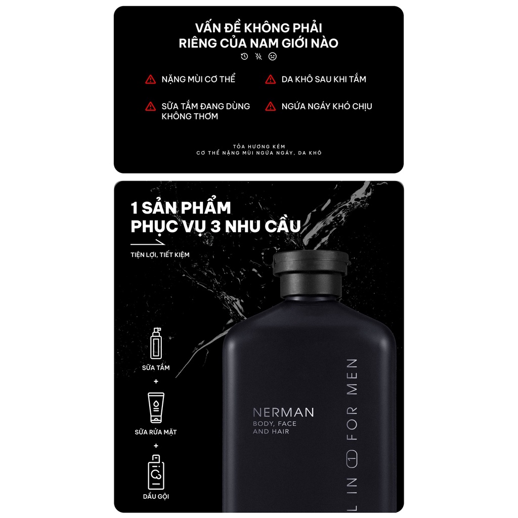 Combo Sữa Tắm Gội Nam Nerman 350ml Và Dung Dịch Vệ Sinh Nam Nerman 100ml Hương Nước Hoa Pháp Cao Cấp