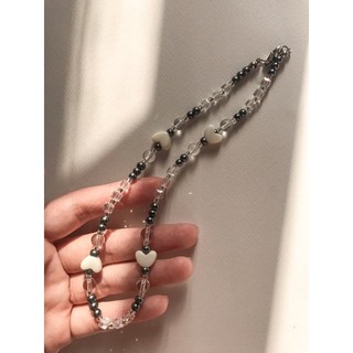 𝐓𝐇𝐄𝐎 - Dây Chuyền Choker Pha Lê Hạt Trai Xám