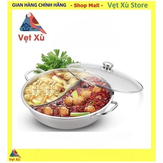 Nồi Lẩu 2 Ngăn Inox Size 30cm, Nấu Được Bếp Từ Có Nắp Kính Cực Tiện Dụng