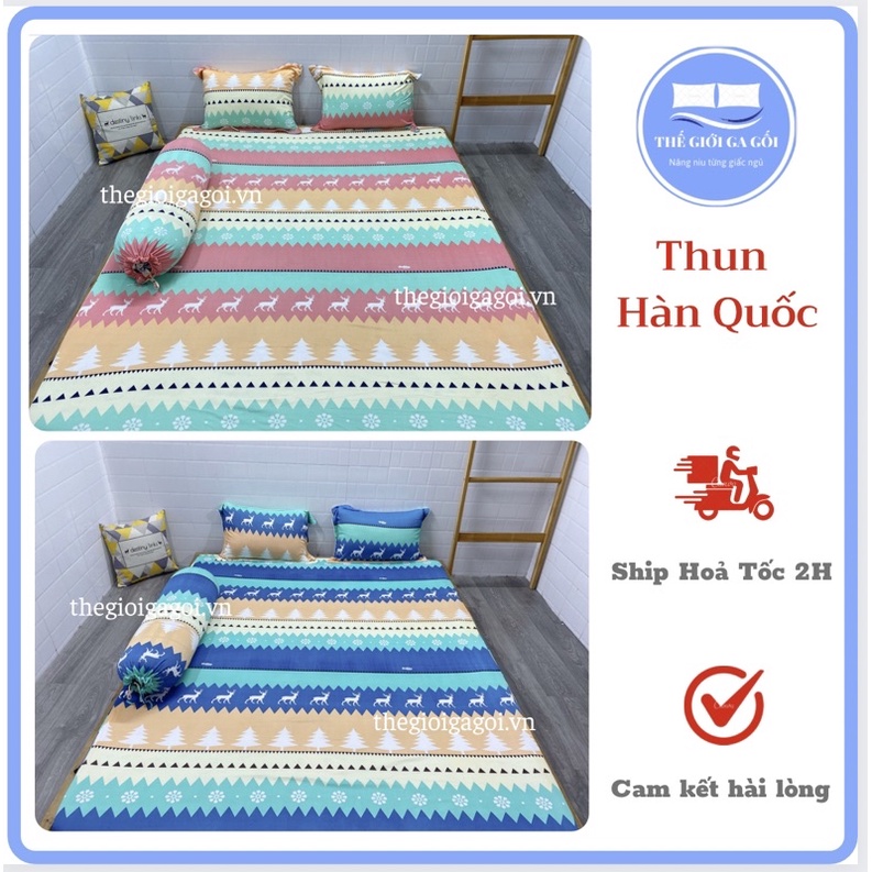 Bộ Ga Giường Thun Lạnh Hàn Quốc 4 món ( 1 ga bọc + 2 vỏ gối nằm + 1 vỏ gối ôm)