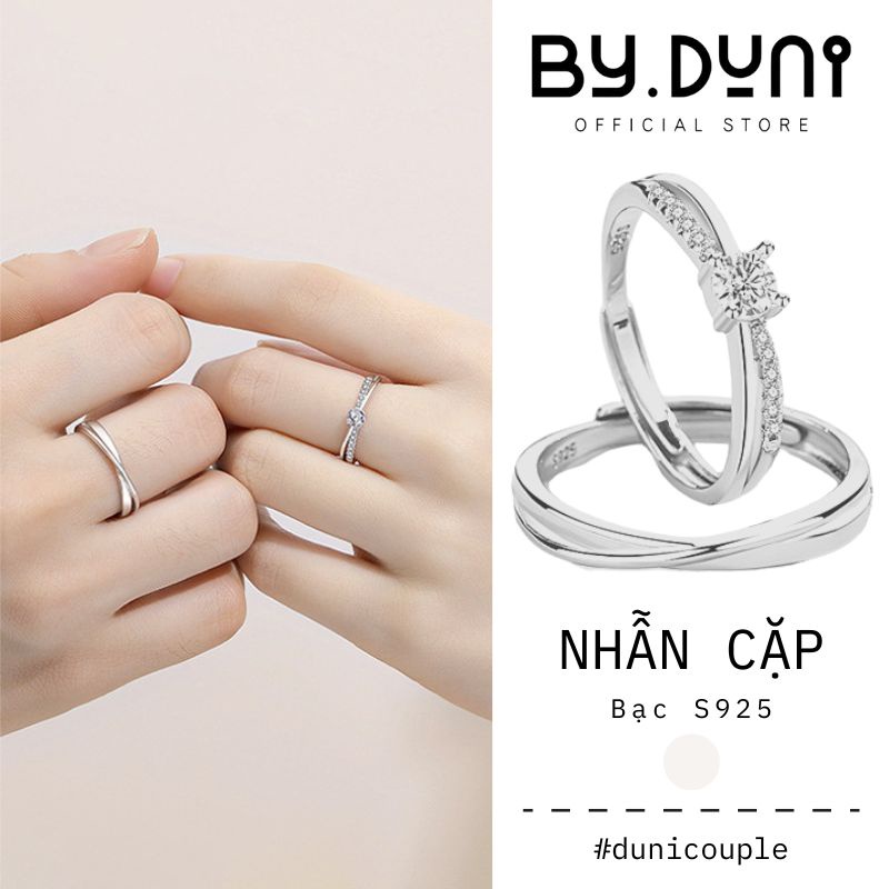 Nhẫn đôi bạc nam nữ By.duni, nhẫn cặp bạn thân chất liệu bạc 925 đính đá hoạ tiết hình xoắn đơn giản tinh tế BN04