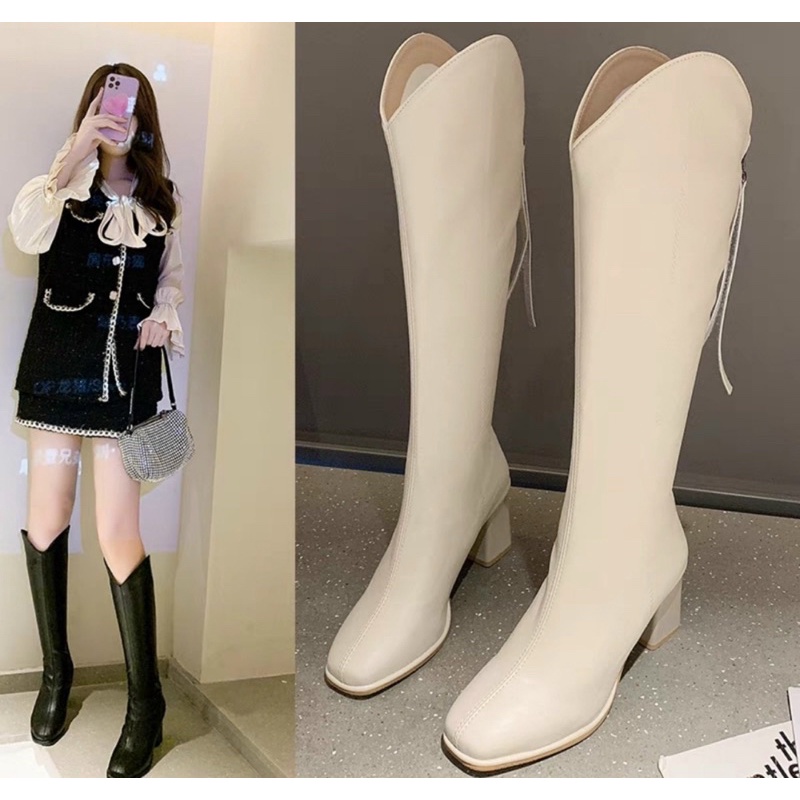 Bốt đùi nữ cổ V đế 7 phân dây khoá sau