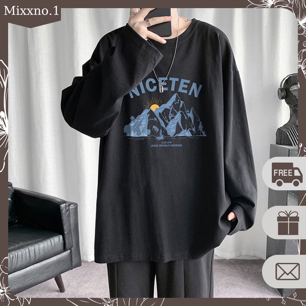 Áo Thun Nam Dài Tay Cổ Tròn Form Rộng In Họa Tiết Hoạt Hình Niceten Thời Trang Mixxno.1 TOP NAM 239