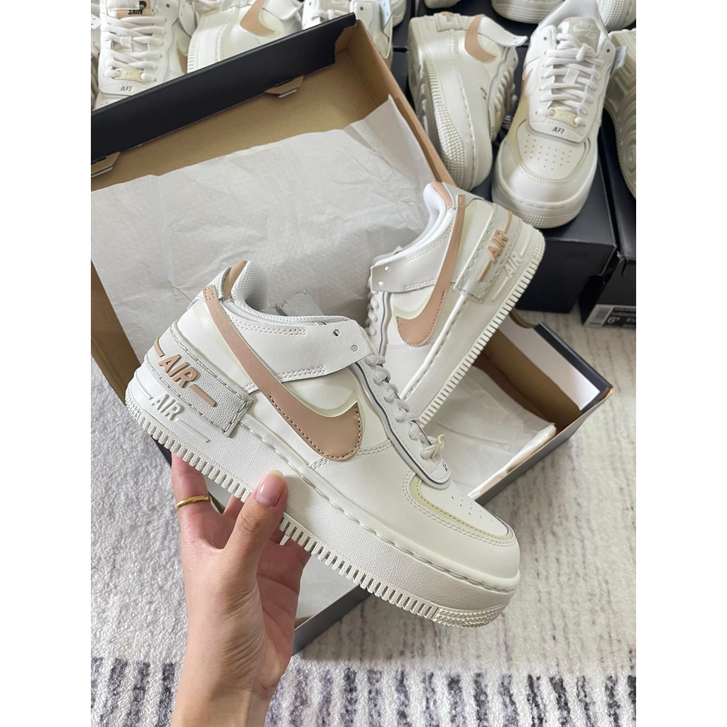 Giày Air Force 1 Shadow Milk Tea🔴CHÍNH HÃNG🔴 Nike AF1 Shadow Sail Fossil Light Bone  - Simple Sneaker