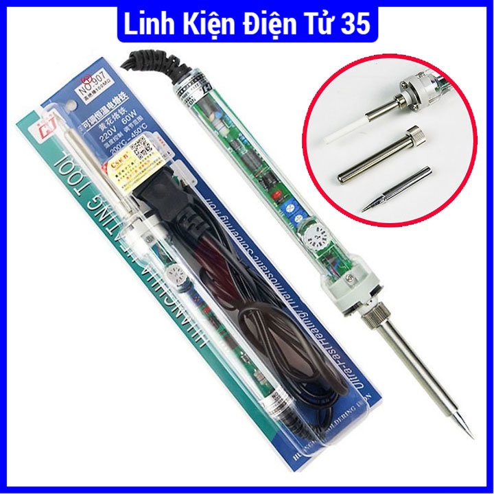Tay hàn chì điều chỉnh nhiệt độ No.907 60W sửa chữa các thiết bị điện tử ( tặng 01 thiếc sunchi và nhựa thông hộp )