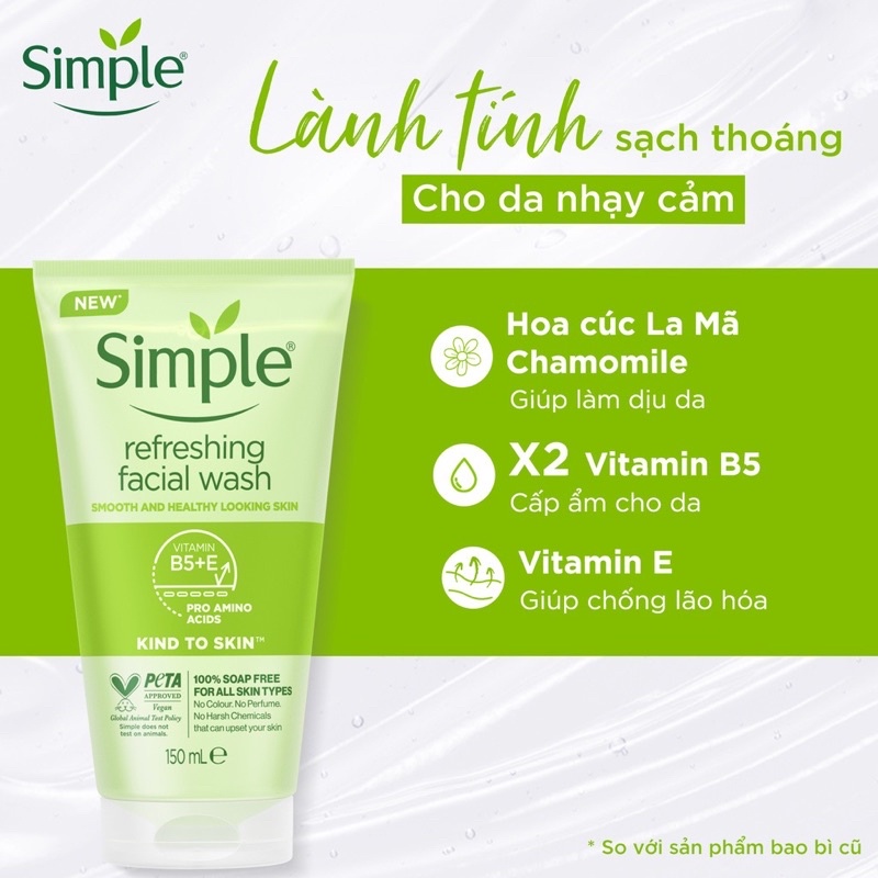 Sữa rửa mặt Simple lành tính - cho da nhạy cảm 150ml