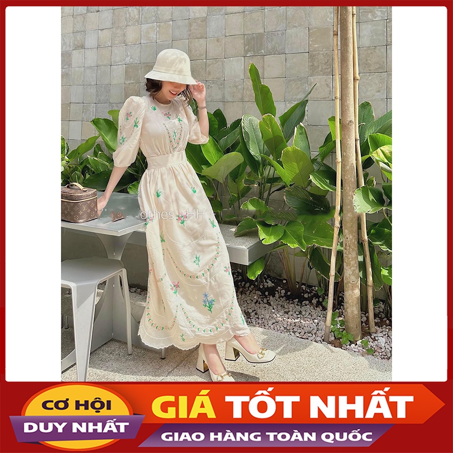 Váy Hoa Thô Thêu Họa Tiết Hình Hoa Hàng Cao Cấp Quảng Châu V3045 - Violet