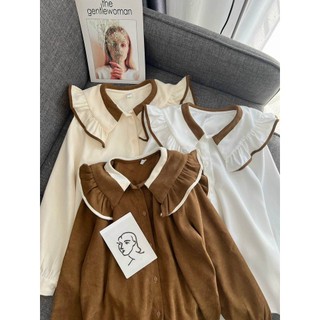 áo babydoll tiểu thư bo tay ,Áo sơ mi nữ phối màu viền bèo xinh FREESHIP 50K A,016