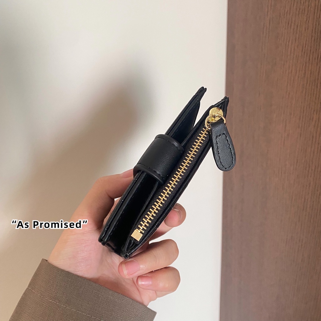 Ví da nữ đen Martha ngăn kéo khóa phụ dáng gập 06S-D