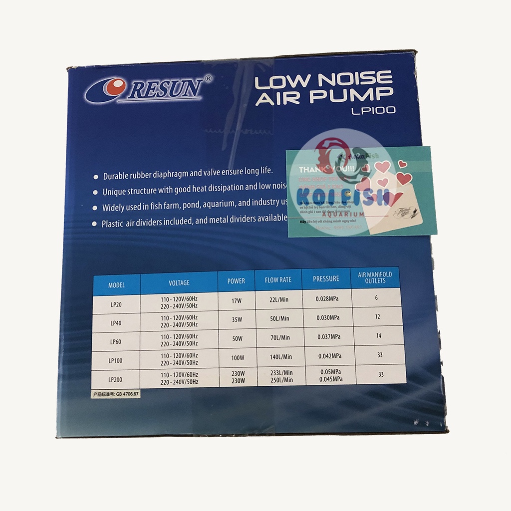 Máy sủi oxy cho hồ cá Koi Resun LP 60, LP 100
