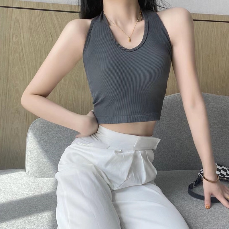 NRVP Áo tank top co giãn có đệm lót xinh xắn cho nữ