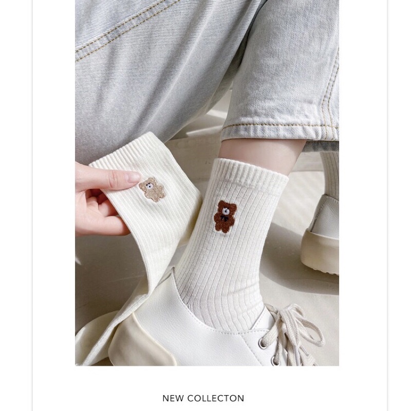 Tất cao cổ Baby Bear thêu hình