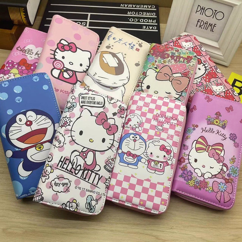 Ví Đựng Thẻ Có Khóa Kéo Hình Mèo Hello Kitty Doraemon Dễ Thương Phong Cách Hàn Quốc Cho Bé Giá Đỡ
