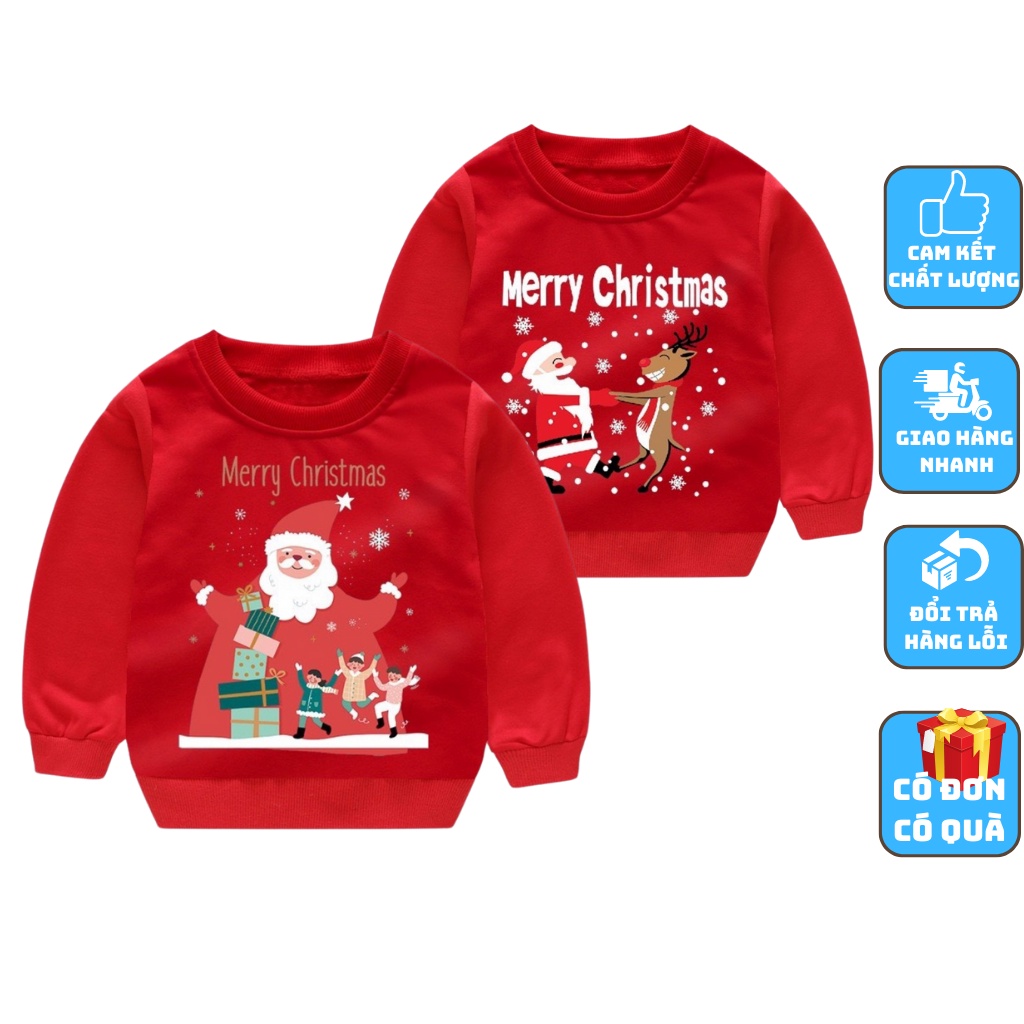 Áo Nỉ cho bé, Áo nỉ Noel bé trai bé gái in hình chất da cá cho bé từ 6-22kg-KANGMIN KIDS