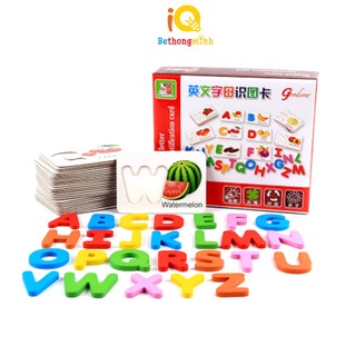 Bộ học chữ cái 3D kèm thẻ bằng gỗ cho bé BeThongMinh Đồ chơi gỗ thông minh Montessori giáo dục chữ cái cho bé