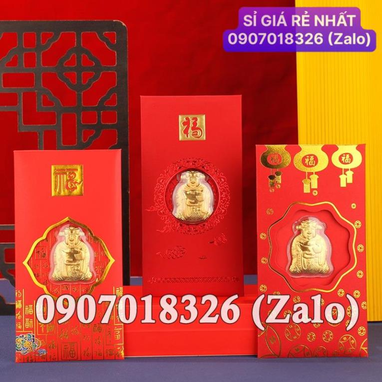 COMBO 10 Bao Lì Xì Ông Thần Tài Vàng Mạ Vàng 24k HongKong 2023