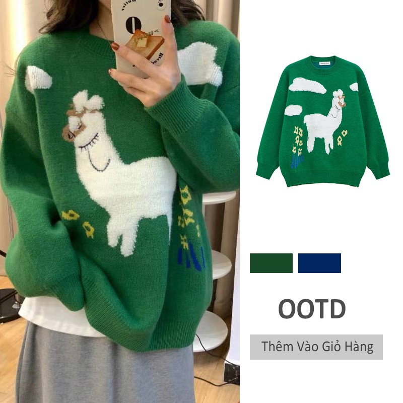DIDIKA Áo Sweater Tay Dài Cổ Tròn In Hình Lạc Đà Hoạt Hình Phong Cách Hàn Quốc Thời Trang Thu Đông 2022