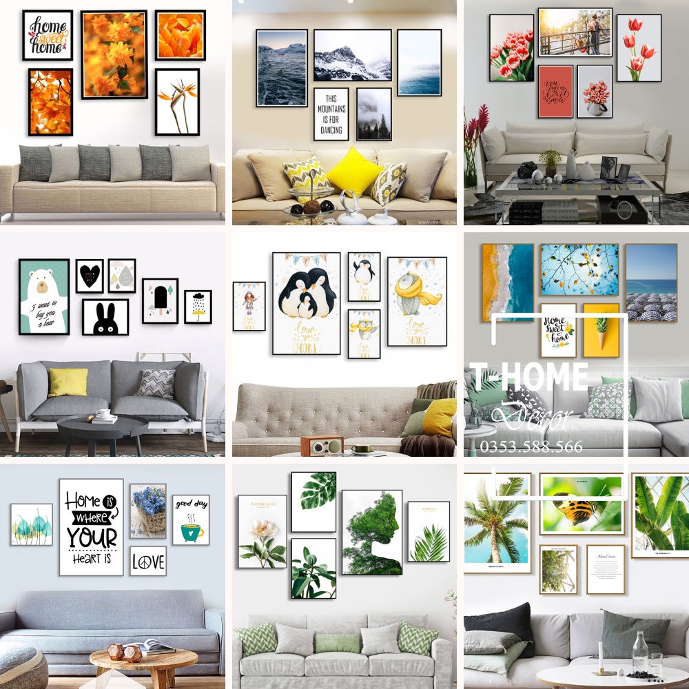 Bộ 6 Tranh Canvas Treo Tường THome Decor Trang Trí Nhà Cửa Quán Cafe Nhiều Kích Thước Mẫu Mã