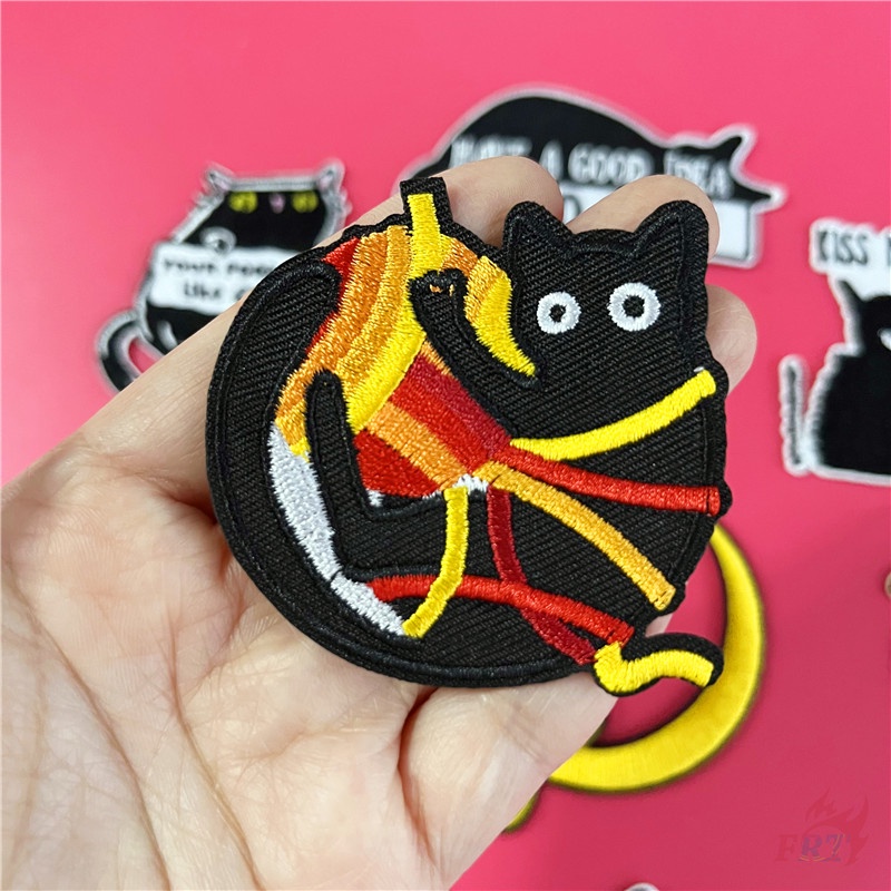 ☸ Sticker Ủi Thêu Hình Mèo Đen Vui Nhộn ☸ 1 Sticker Ủi Thêu Hình Huy Hiệu