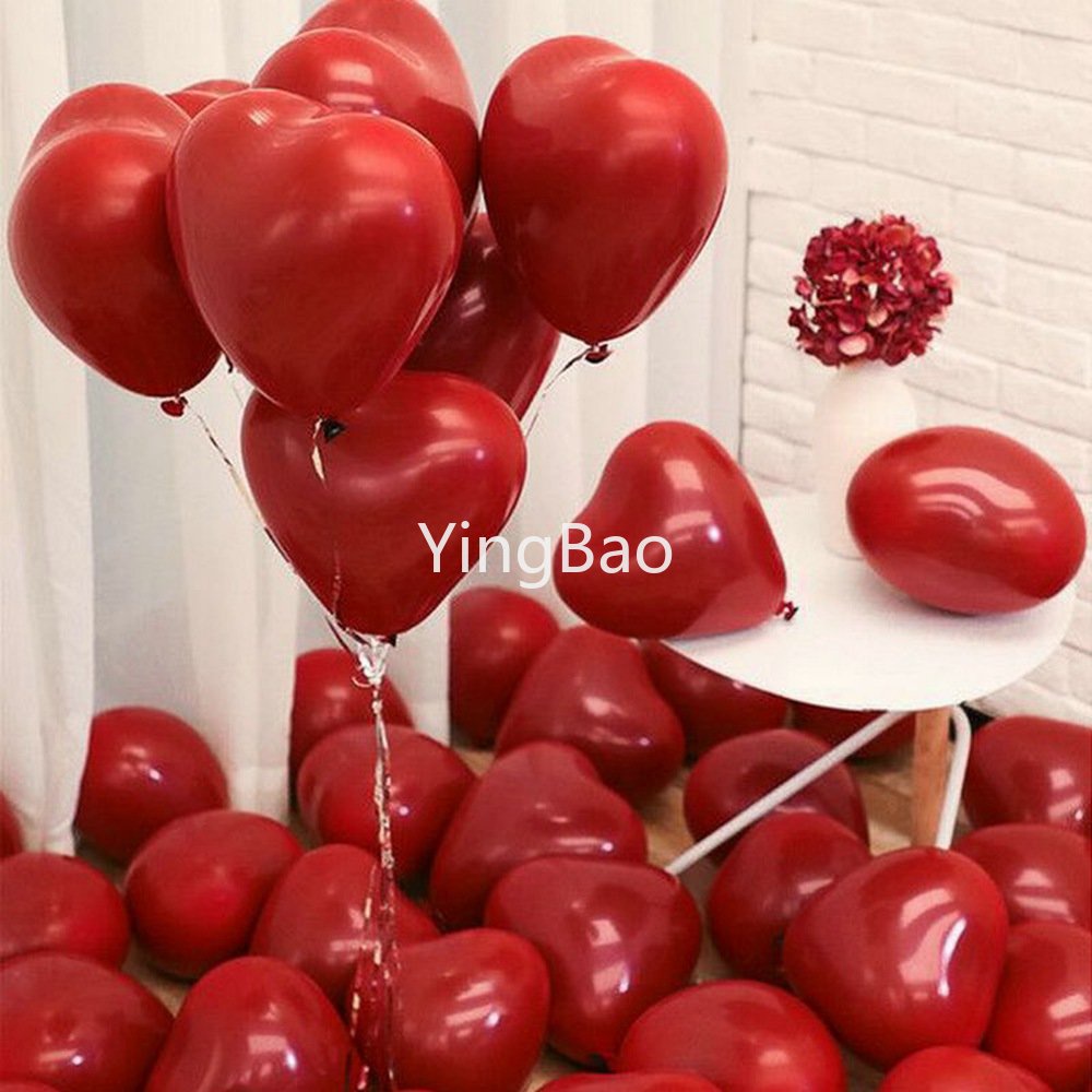 Set 10 Bong Bóng 10 Inch Hình Trái Tim Màu Đỏ Hồng Trang Trí Sinh Nhật / Lễ Tình Nhân