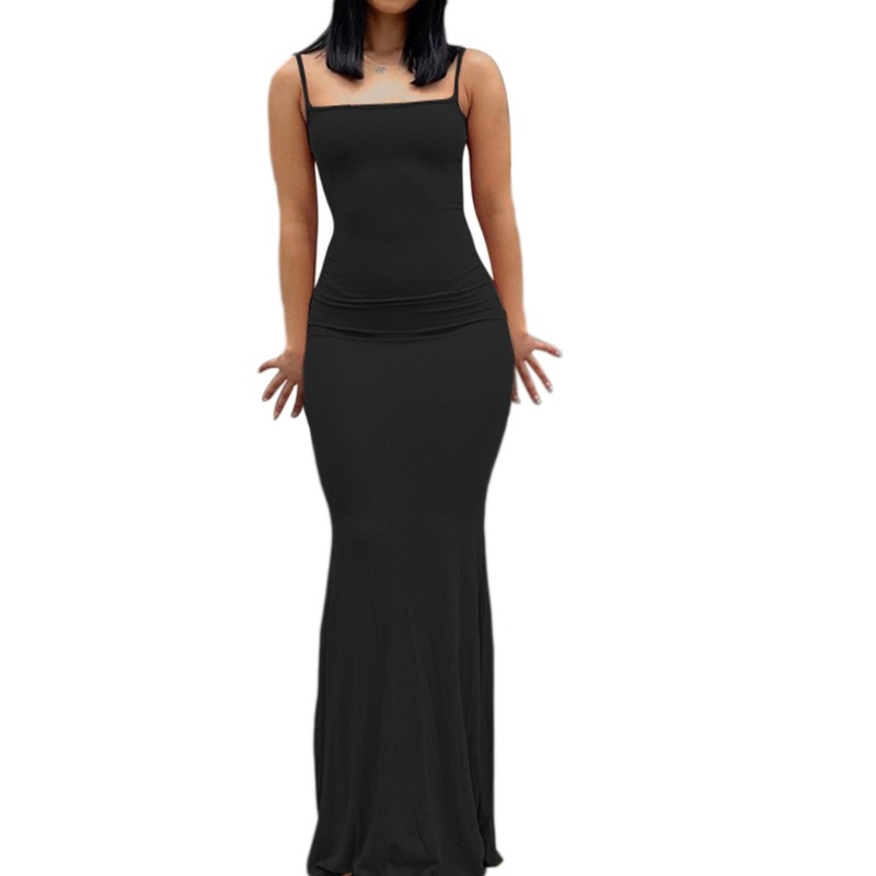 Xiangbao Đầm Dài Ôm Dáng Không Tay Hở Lưng Thanh Lịch Quyến Rũ