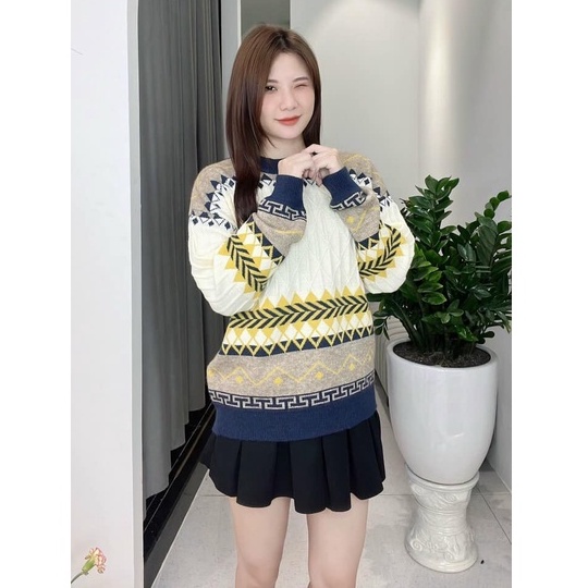 Áo len nữ họa tiết thổ cẩm phong cách hàn quốc chất liệu mệm mịn dày dặn Eva Lover