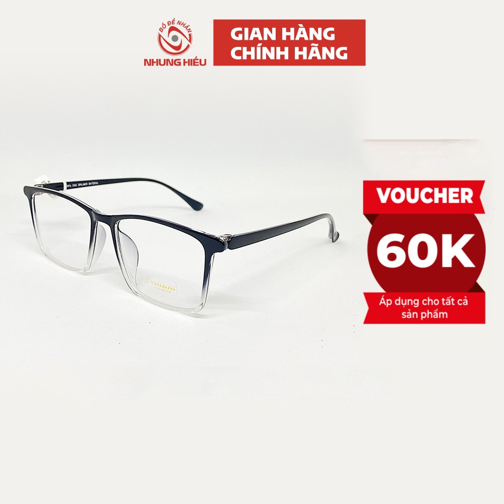 Gọng kính cận thời trang nam nữ NHUNG HIẾU nhựa dẻo dáng vuông to - Lắp mắt kính theo yêu cầu