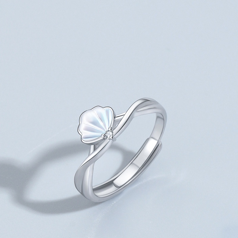 Nhẫn Mạ Bạc 925 Đính Đá Zircon Hình Vỏ Sò Cao Cấp