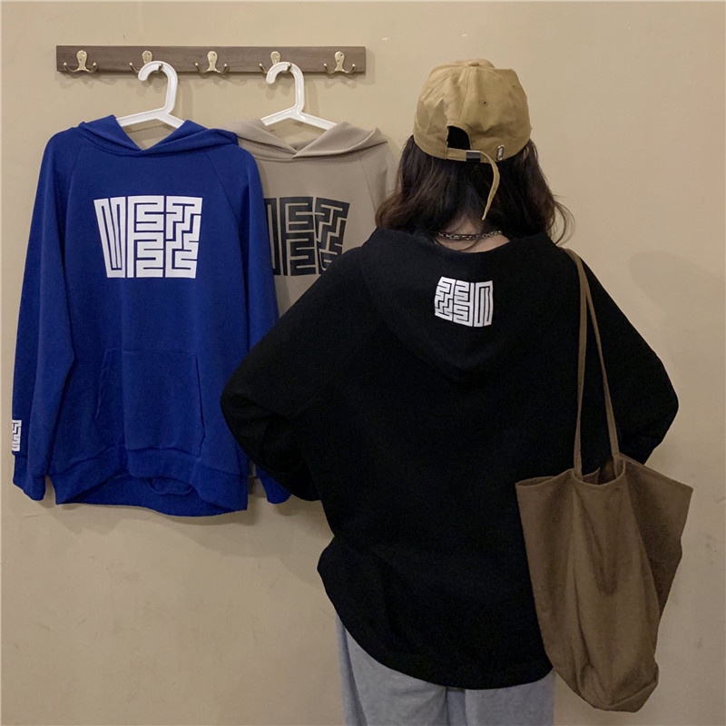 Áo Hoodies Dáng Rộng Hoạ Tiết In Phong Cách Vintage Hàn Quốc