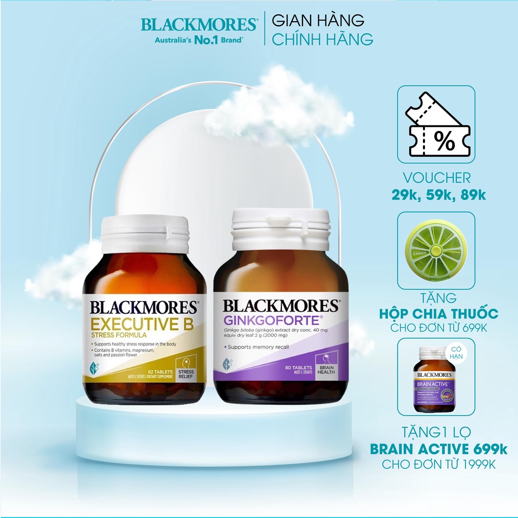 Combo viên uống an thần, giảm căng thẳng Blackmores Executive B Stress Formula và Blackmores Ginkgoforte