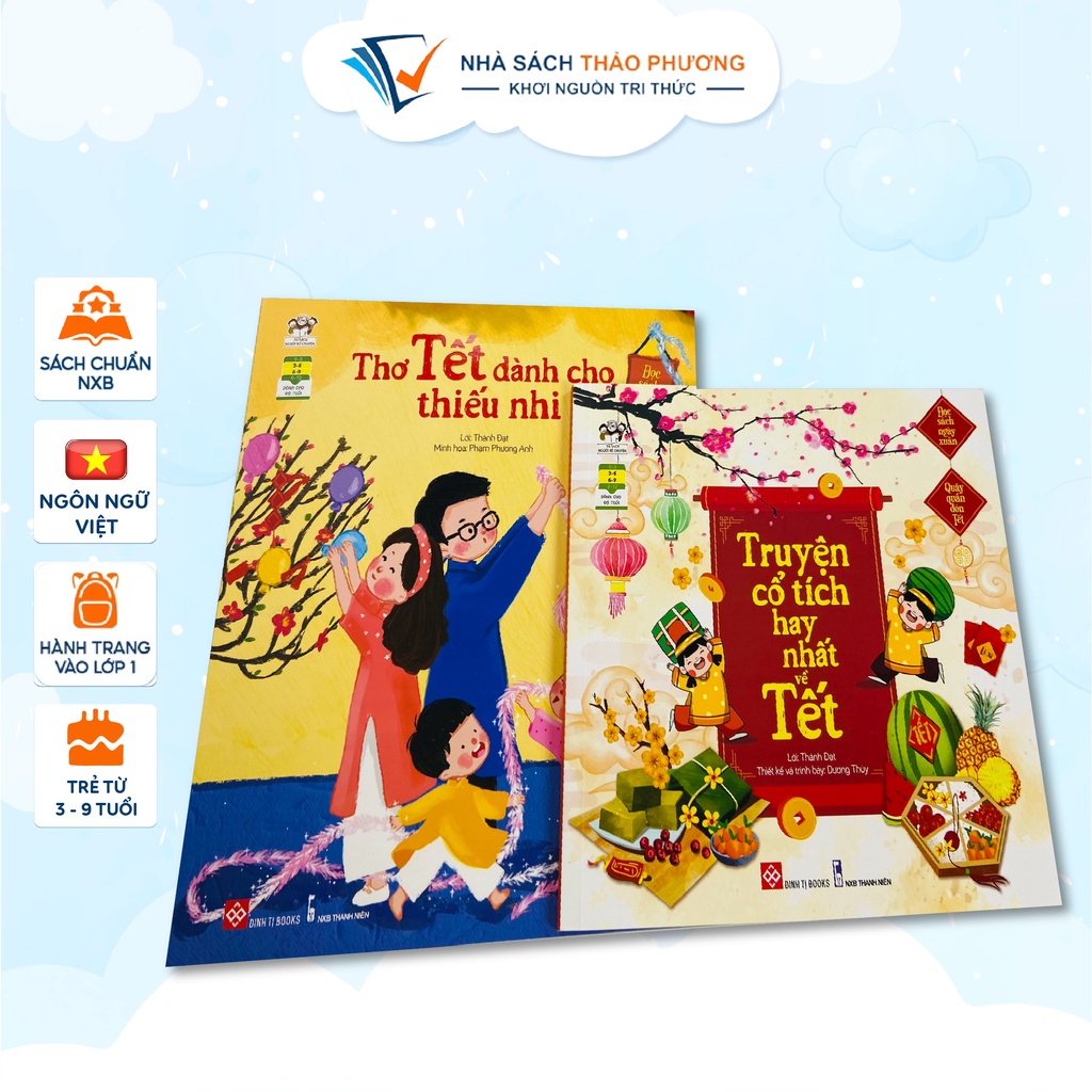 Sách - Đọc sách ngày xuân, quây quần đón Tết - Thơ Tết dành cho thiếu nhi, Truyện cổ tích hay nhất về Tết (Bộ 2 cuốn)