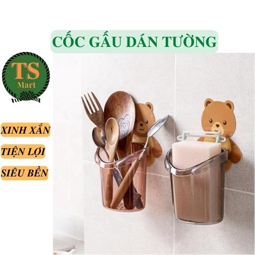 Cốc gấu dán tường chịu lực tốt có lỗ thoát nước keo dán siêu dính đựng kem đánh răng dao cạo râu đồ trang điểm
