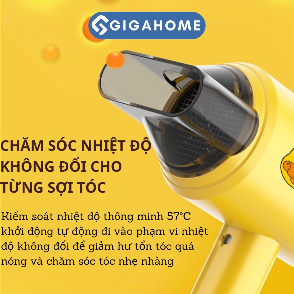 Máy Sấy Tóc Nóng Lạnh 3 Chế Độ Gió, 2 Chế Độ Sấy Hình Vịt Vàng GIGAHOME 10912